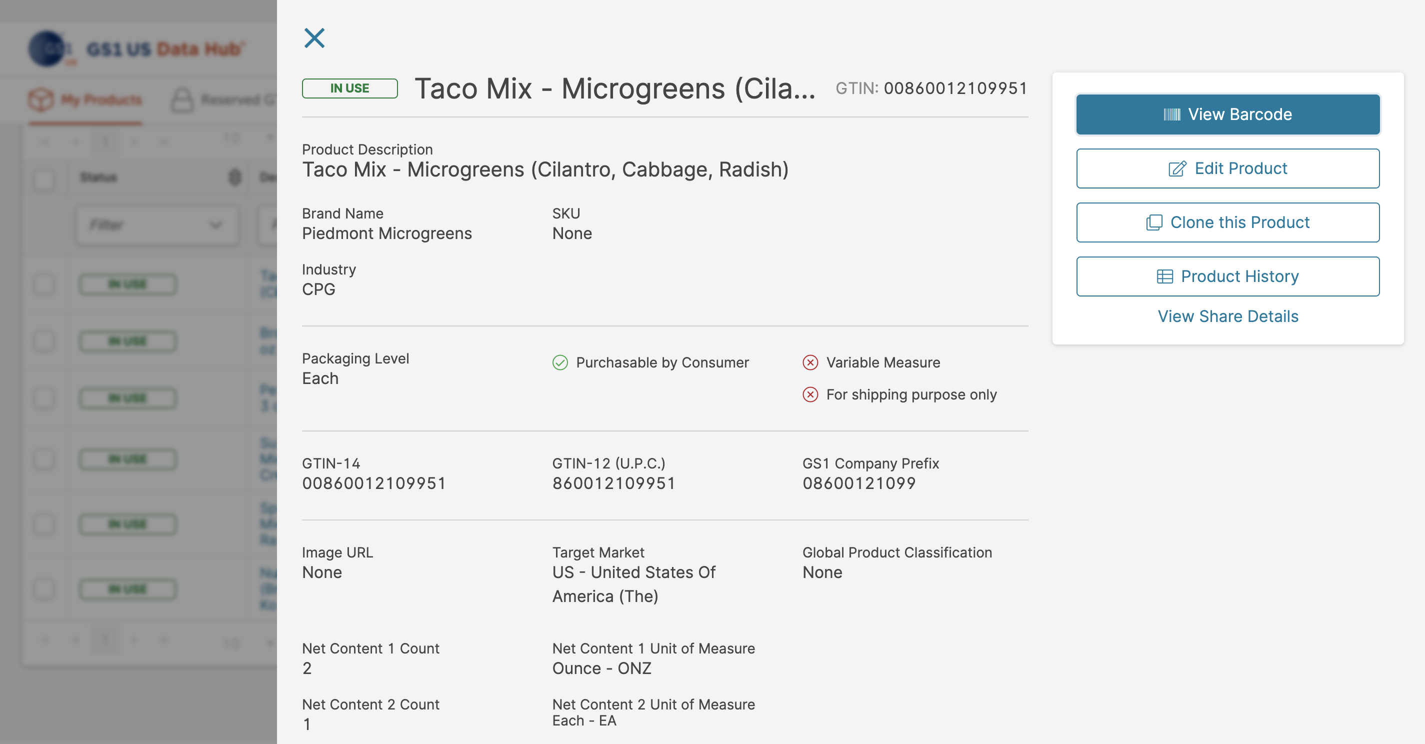 GS1 Data Hub: Product Details