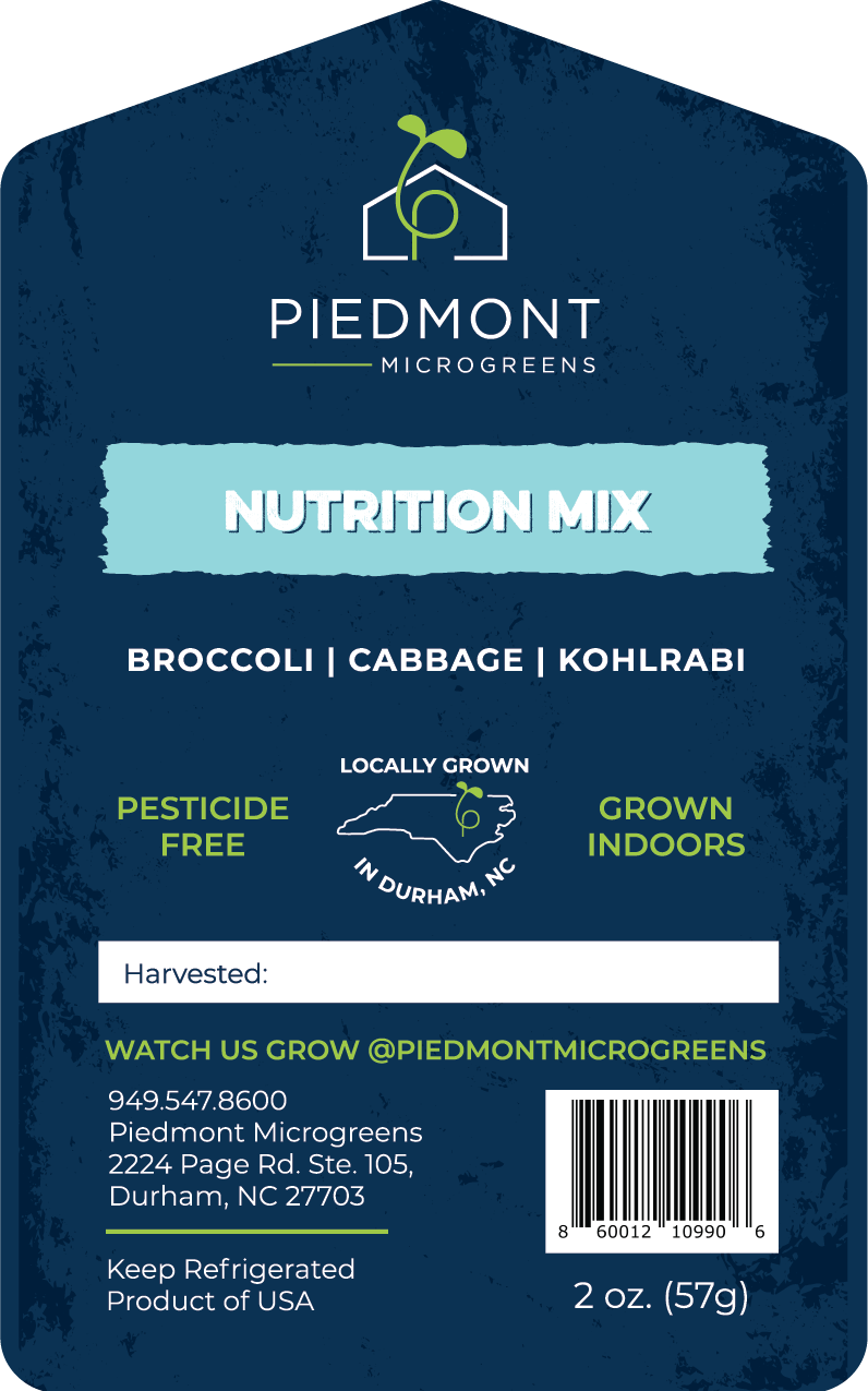 Piedmont Microgreens: Nutrition Mix Label