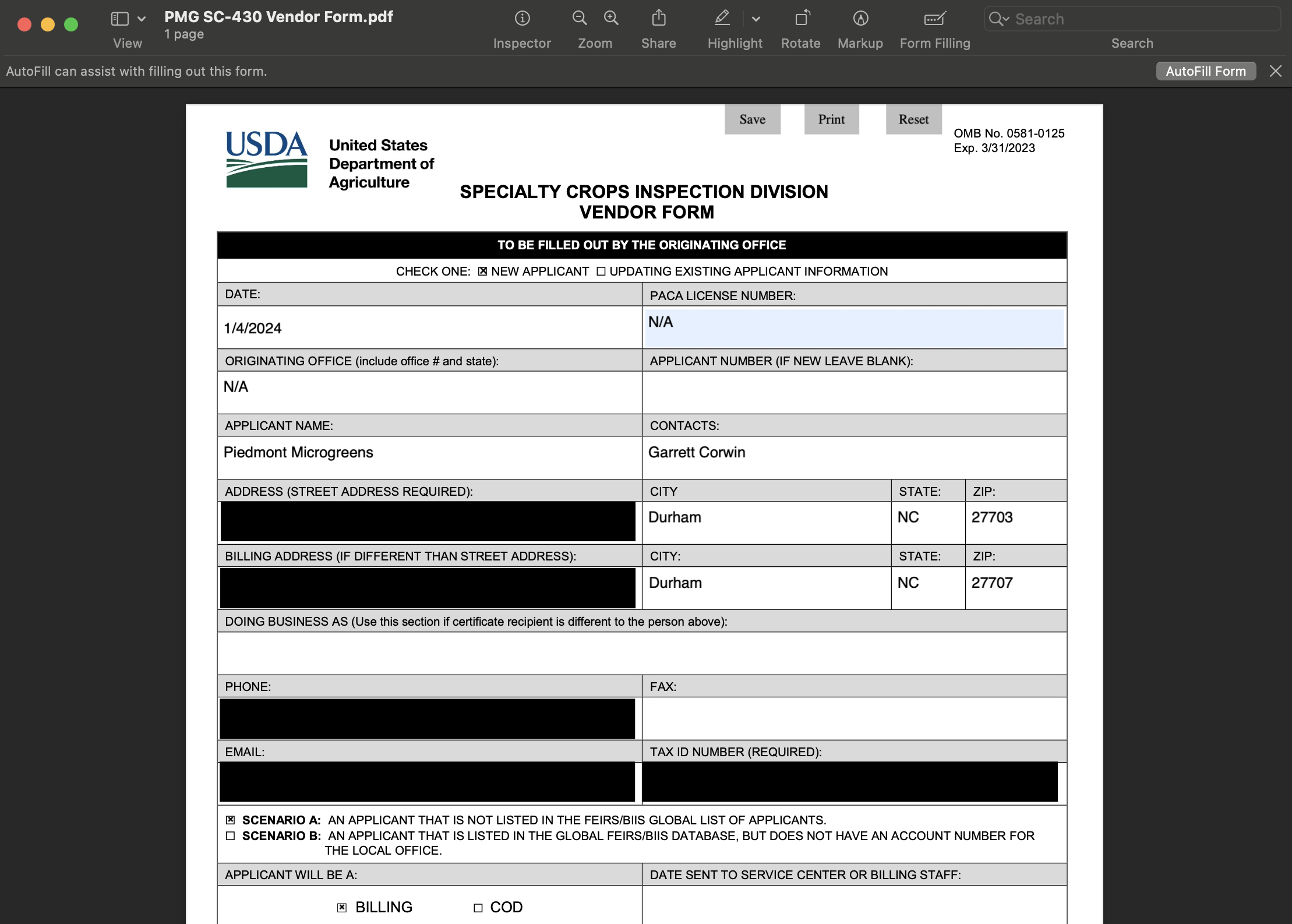 Form SC-430: Vendor Form