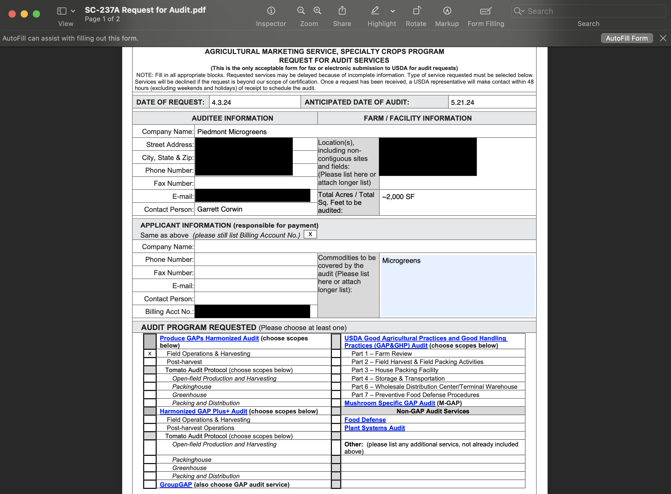 Form SC-237A: Request for Audit