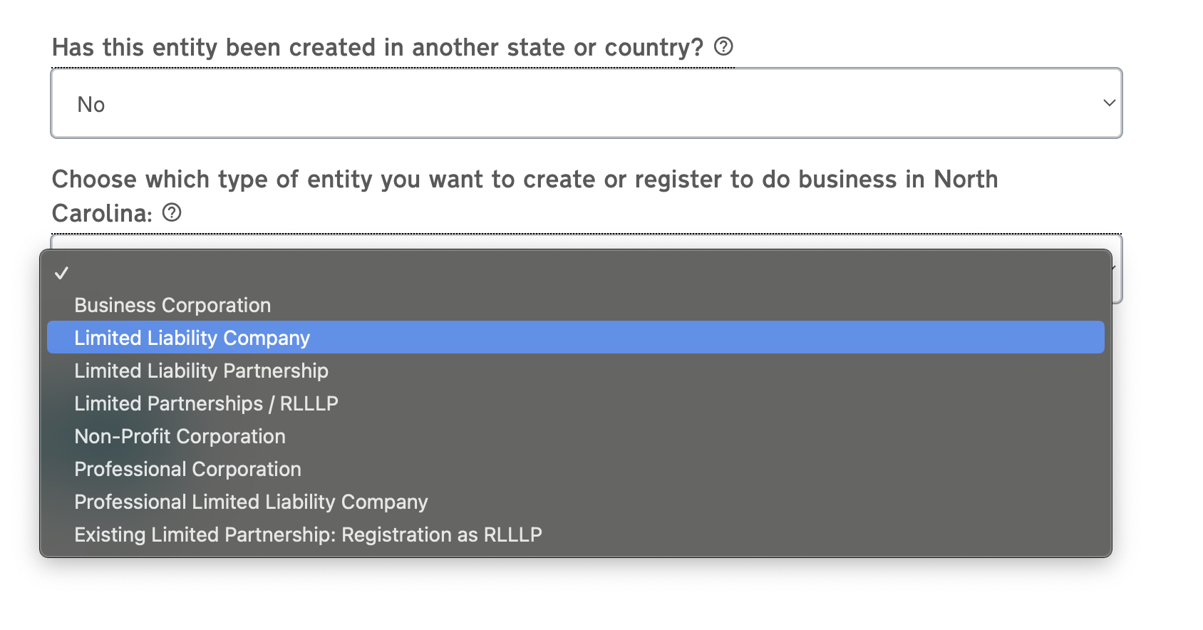 Select the Appropriate Business Type - LLC