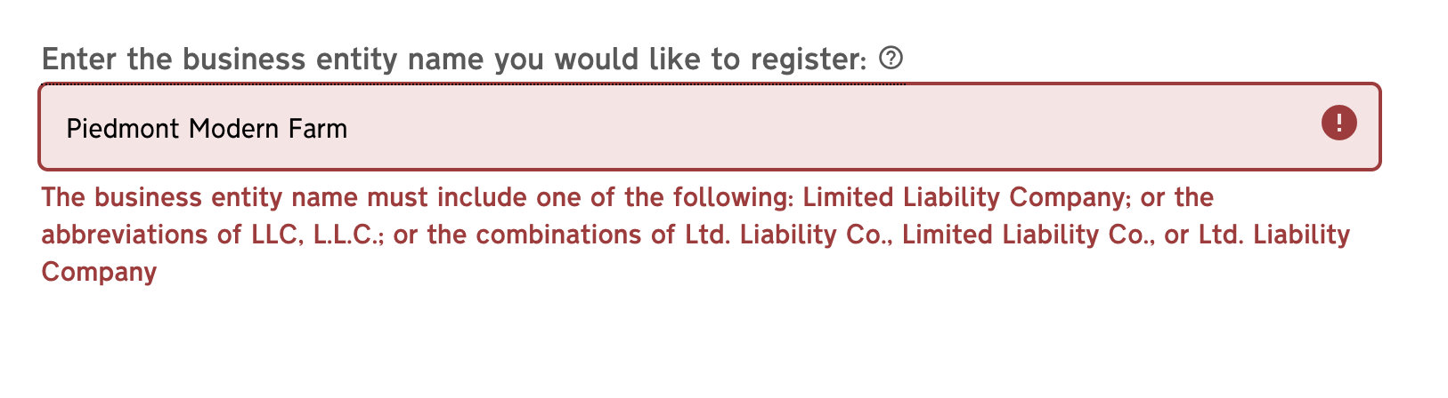 Enter the Business Name, Including “LLC” at the End