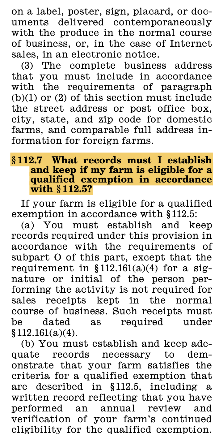 CFR Title 21 Part 112: Section 6 Continued & Section 7