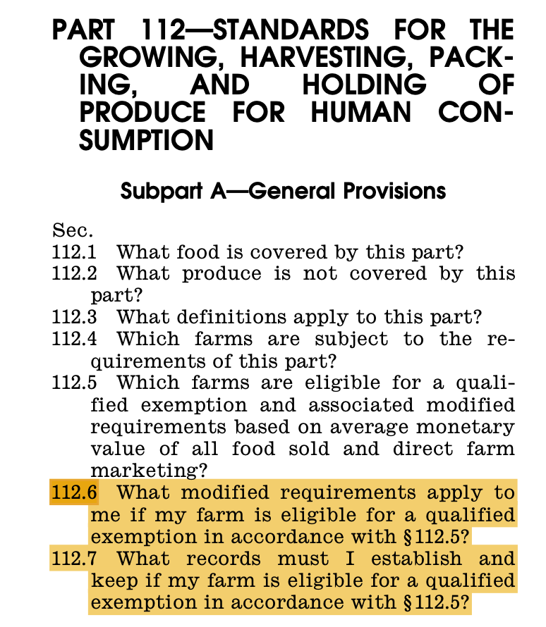 CFR Title 21 Part 112: Sections 6 & 7