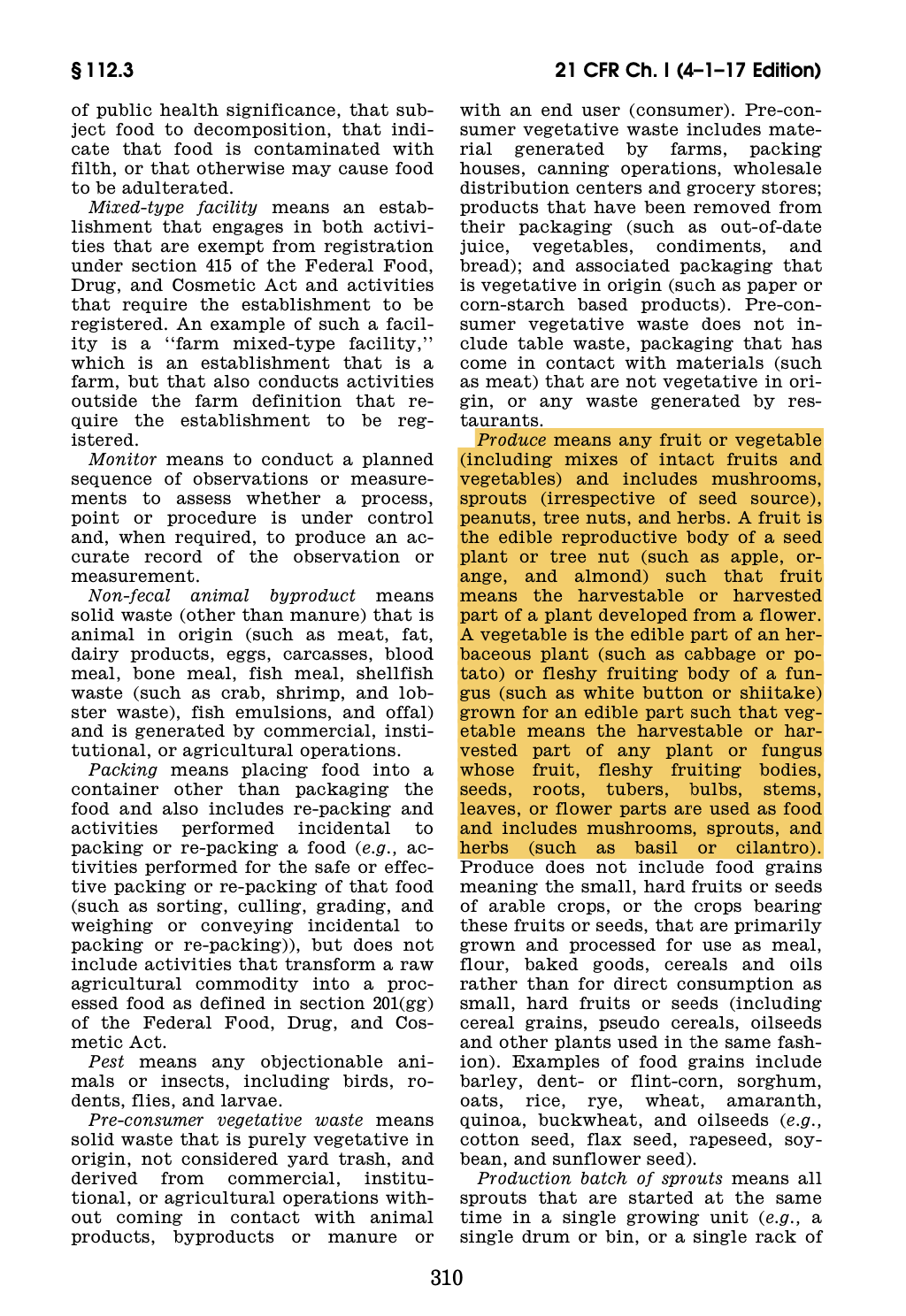 CFR Title 21: Defining “Produce”