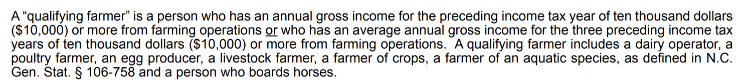 Definition for a “Qualifying Farmer” for Sales Tax Exemption