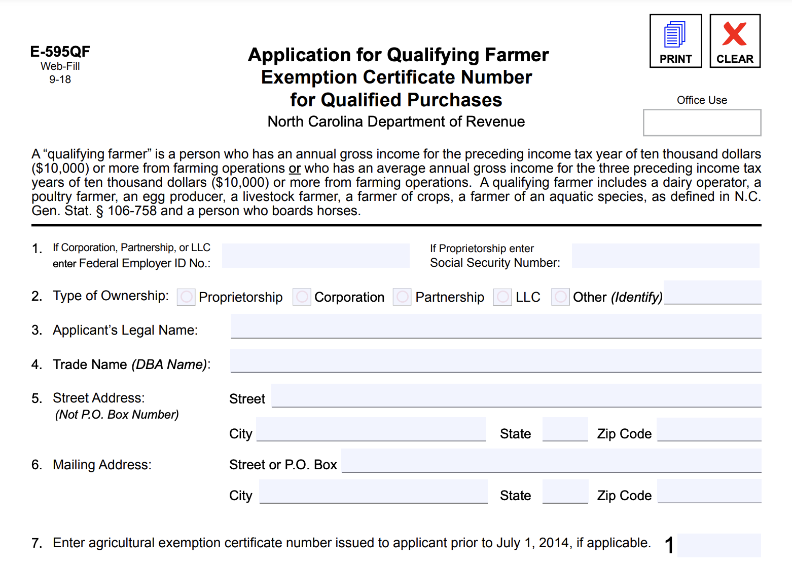 NC Department of Revenue: E-595QF Application (Top)